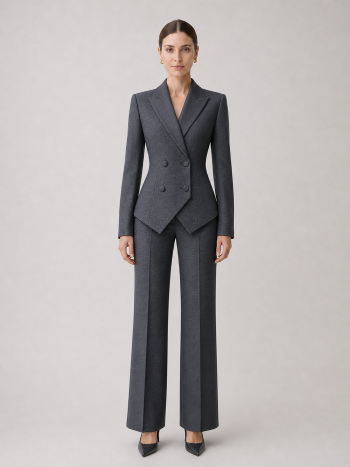 Simone Charcoal Tailored Trouser Suit Set