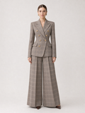 Vivienne Gray-Plaid Wide-Leg Suit Set