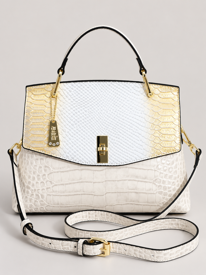 Colorblock Snake-Effect Top Handle Bag